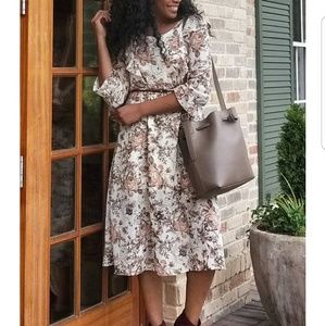 Cream Floral Midi Dress